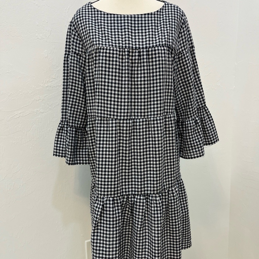 Philosophy Gingham Tiered Smock‎ Dress Womens PXL Black White Excellent Ruffle
